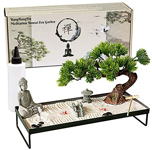 BangBangDa Japanische Meditationsdekoration, Bonsai-Dekoration für den Tisch, Schreibtisch, Buddha, Sand, Tischdekoration, Geschenke für Frauen, Männer, Freunde