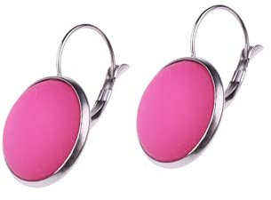 Adi Modeschmuck Ohrring 'Kaja', 16mm Cabochon aus echtem Polaris in einer leichten Klappbrisur aus Edelstahl, handgefertigt in Berlin Edelstahl (Pink)