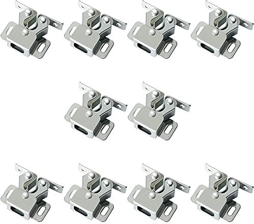 Shiwaki 10 PCS Schranktürverschluss Doppelrollenverschluss Schrankriegel, Schrankrollen für Schrankschranktür (wei?es Zink)