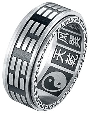 HIJONES Herren Edelstahl Yin Yang Tai Chi Amulett Taoist Mantra Spinner Ring Größe 52