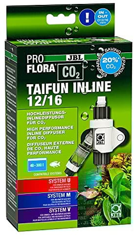 JBL PROFLORA CO2 TAIFUN INLINE 12/16, CO2-Diffusor, Integrierter Blasenzähler und Rücklaufsicherung, Für 40 - 300 l Aquarien