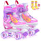 Hozzen Rollschuhe Mädchen Kinder 4 GrößenVerstellbare Quad Rollschuhe für Anfänger (Größe 32-35), Bequeme und Atmungsaktive Rollschuhe für Kinder mit Aufbewahrungstasche und 1 Paar Socken (M)