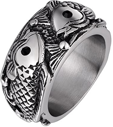 Mesnt Vintage Herren Hochzeitsversprechen Band Ringe Punk Rock Fisch Ring mit Zirkonia Edelstahl Ring Polieren Geschenk für Freund, Größe 65 (20.7)