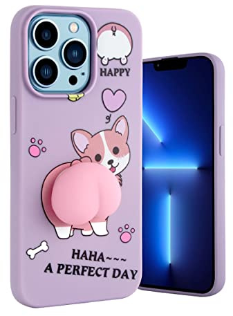Yoedge Kompatibel mit Samsung Galaxy A13 4G Handyhülle 6,6, Dünn Weiche Gras Lila Silikon Flexibler TPU Stoßfeste Bumper Hülle Süß 3D Cartoon Muster mit Peach Butt Design Schutzhülle, Korgi 1