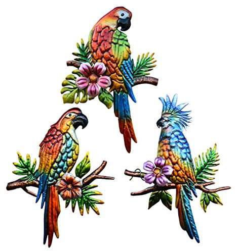 J-Fly Tropische Wandkunst für Papageien, Metall, Vogel, Wanddekoration, Außendekoration, für Terrasse, Wandzaun, Garten, Zuhause, Küche, Balkon, Wandskulptur, zum Aufhängen für drinnen und draußen
