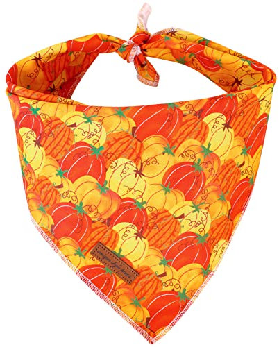 Unique style paws 1PCS Halloween Hundebandanas Waschbarer Baumwollquadrat-Latz, Verstellbarer Hundetuch für kleine mittelgroße Hunde und Katzen-Kürbis-L