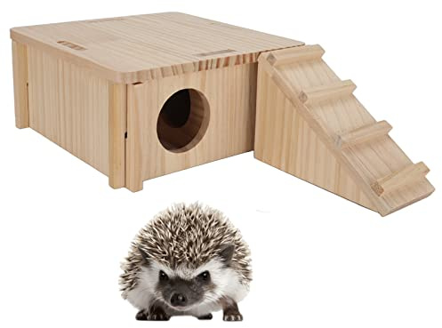 Hölzernes Hamsterhaus mit Leiter und Tunnel, Mehrzweck Versteck aus Naturholz für Hamster, Rennmäuse, Meerschweinchen, Mäuse, Kletterspielzeug für Kleintierkäfig