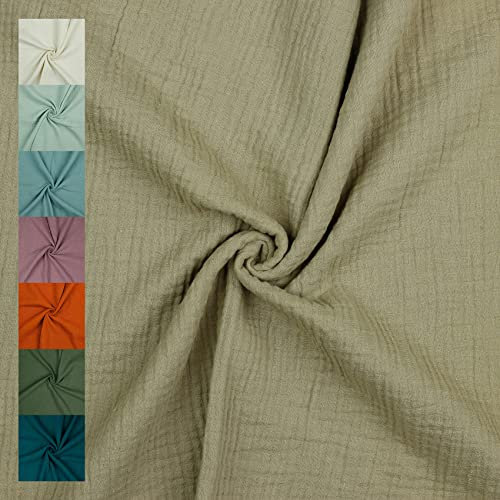 VmG-Store Musselin Double Gauze 61 Farben Meterware Stoff Tex 100 Uni (50 x 135cm) (009 I Taupe)