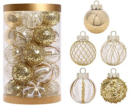 Fotrsta Set di 25 palline di Natale dorate, infrangibili, decorazioni per albero di Natale, per matrimoni, vacanze, feste, decorazioni per la casa