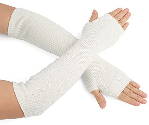 Fingerlose Handschuhe aus Wollmischung für Damen, lange Armstulpen mit