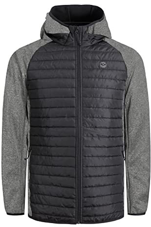 JACK & JONES Veste matelassée légère pour homme, Noir/W Gris mélangé, S
