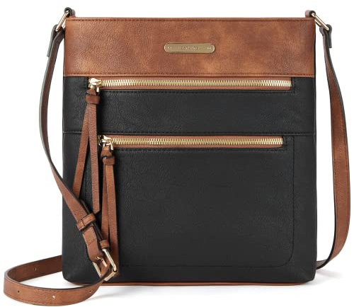BOSTANTEN Damen Handy Umhängetasche Mittel, PU Leder Crossbody Bag Damen, Reißverschlusstasche Handtasche Damen Umhängetasche Schwarz Braun