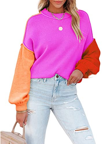 HEYPORK Damen Herbst Winter Warm Bequem Pullover Casual Mode Strickjacke Strickpullover Frauen Mode Persönlichkeit Gestrickt Rundhals Pullover(Rot, XL)