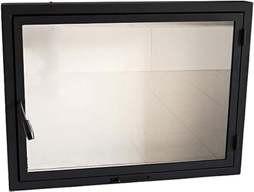 Puerta horno 80 x 62 cm, puerta chimenea con cristal para horno pizzero, hierro fundido. Sentido de apertura: a la derecha | El mango está a la izquierda.