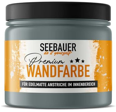 SEEBAUER diy Wandfarbe Grau 300ML für Innen (No. 212 Mountain Slate) Edelmatte dunkelgraue Innenfarbe - Grautöne sehr hohe Deckkraft - Matt, Abwaschbar und Tropffrei