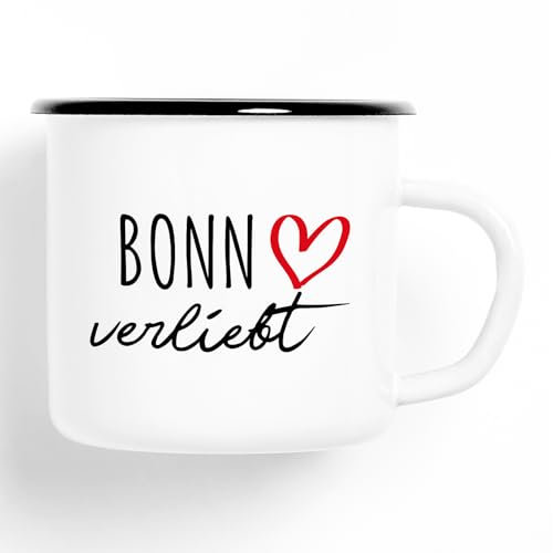 Huuraa Emaille Tasse Bonn verliebt 300ml Vintage Campingbecher Geschenkidee