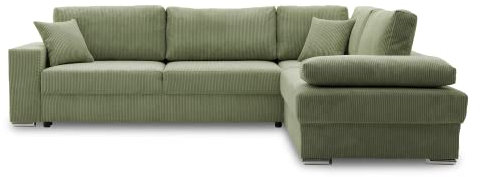Ecksofa FESTINA 290/230 mit schlaffunktion und Bettkasten - L-förmig - Stoff Cordstoff - Eckcouch mit dekorativen Kissen (RECHTS, POSO 047 Olivgrün)