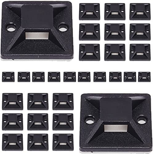 100 Pcs Black Cable Tie Mounts Self Adhesive Wire Tie Base Holders 20 x 20mm Adhesive Backed Holders for Office Cables Management (Without Cable Tie)