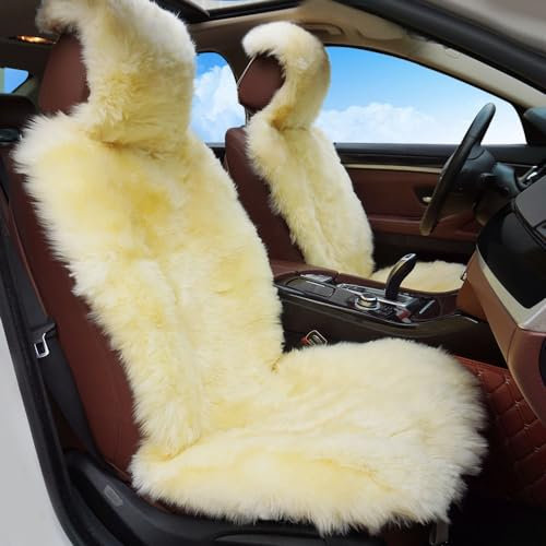 Big Ant Premium Lammfell Sitzbezug Auto, Universal Auto Vordersitz Sitzauflage aus Kunstfell, Sitzauflagen im Winter, Sitzschoner Lammfell, Schonbezug Fell - Beige (1 Stück)