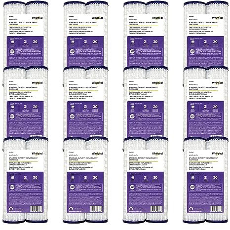 Whirlpool Whole House Plissee-Wasserfilter WHKF-WHPL, komplettes Gehäuse mit 24 Filtern, NSF-zertifizierte 30-Mikron-Filtration reduziert Sediment, Sand, Erde, Schlamm und Rost, für