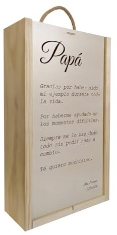 Deliex. Regalo para padres con el mensaje que quieras, caja de madera personalizada para botellas, regalo original… (2 botellas)