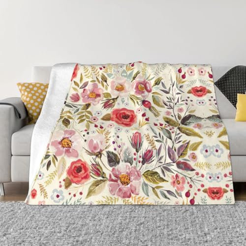 OdDdot Rustikale Flanelldecke mit Rosenmuster, superweich, gemütlich, für Couch, Bett, Sofa, luxuriös, warm und gemütlich für alle Jahreszeiten