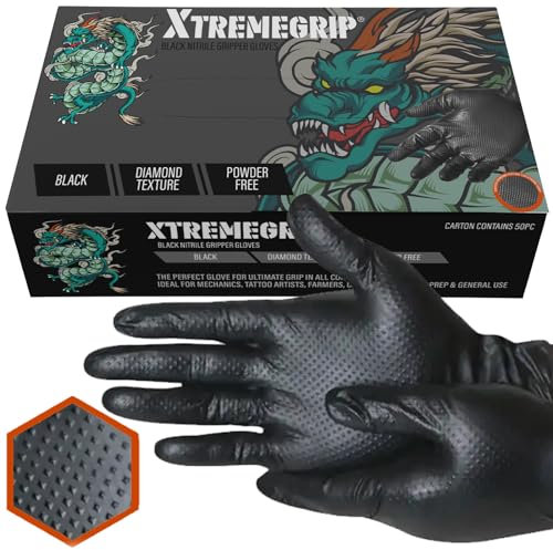 Xtremeauto Guanti in nitrile, guanti usa e getta, con impugnatura a diamante, guanti in nitrile senza polvere e lattice, guanti in gomma extra spessi e resistenti (1 scatola, extra large)