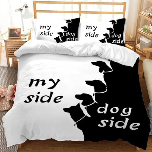 Bedruckter Bettbezug „Hundeseite und Meine Seite“ Paarmuster schwarz-weißes Hundebettwäscheset Romantisches Thema Wohnmobil-Dekor Bettbezug für Paare weicher Leichter Bettbezug Tagesdeckenbezug