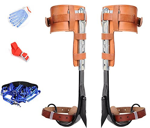 NVYAZJ Tree Climbing Spikes Set, Climbing Harness with Weight Bearing 220lbs+ Thick Steel Plate Material Adjustable Height Protect the Calf for Jungle Survival Fruit Picking