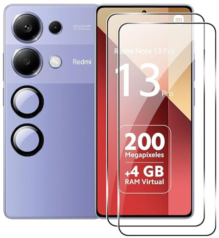 Heioloo [4 Piezas Protector de Pantalla para Xiaomi Redmi Note 13 Pro 4G/Poco M6 Pro 4G Vidrio Templado, [2+2] Cristal Templado con Protector de Lente de cámara, Sin Burbujas, Resistente a Arañazos