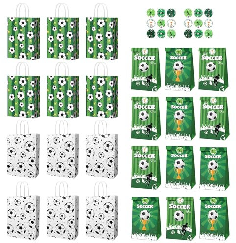 Sternstunde 24 Stück Fußball Geburtstag Geschenktüten, 12 Stück Fuβball Geschenktüte & 12 Stück Papier Geschenktüten, Mitgebsel Tüten Kindergeburtstag, Mit Stickern, Süßigkeitstüten, Papiertüten