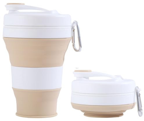 Adallor Tasse à café nomade pliable en silicone avec paille | Gobelet de voyage 600ml rechargeable pour camping, salle de sport, bureau & école | Compacte et portable