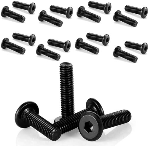 qingmeng 50 Stück Linsenkopfschrauben, M6x20mm Kohlenstoffstahl Senkkopfschrauben Schrauben Schwarz, Flachkopfschrauben Vollgewinde Maschinenschrauben Möbelschrauben