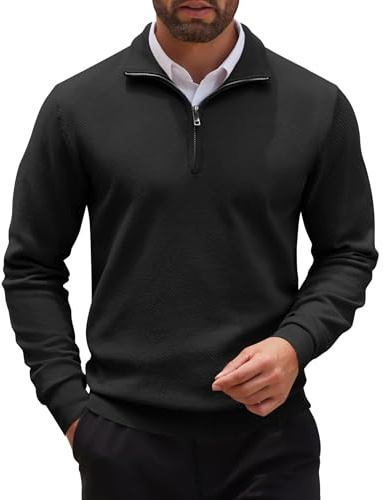 COOFANDY Herren Zip Rollkragenpullover Schwarz L
