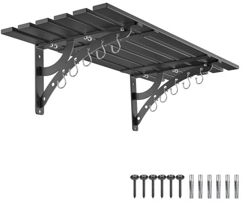BeneLabel Garage Shelves, Heavy Duty Wall Mounted Tool Storage Rack Sturdy Metal Floating Shelving Bracket with Hardware Hooks for Kitchen/Utility Room/Toolshed, 96 x 40cm / up to 550lbs