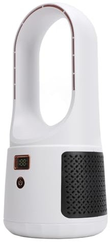 AUNMAS USB-Tischventilator, 6 Geschwindigkeiten, Windleiser, Blattloser Lüfter mit Leistungsanzeige, Tragbarer Tischventilator für Zuhause, Schlafzimmer, Büro (Weiß (US-Stecker AC
