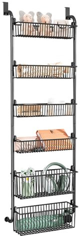 CEIEVER Hängender Organizer an der Tür,Gewürzregal mit 6 Etagen Einstellbar Tür Hängeregal Tür-Organizer Hängeregal für Bad,Küche,Speisekammer,Büro (Schwarz-4 kleine+2 große Körbe)