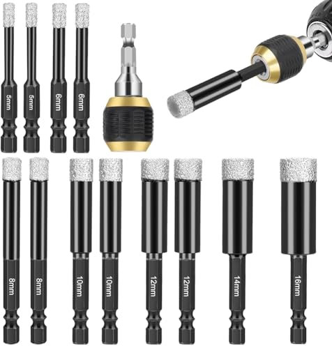 Ggnaxivs Set di Punte Diamantate, A Tazza Diamantata A Secco da 12 Pezzi con Supporto per Punte A Cambio Rapido, per Piastrelle In Gres Porcellanato, Vetro e Ceramica