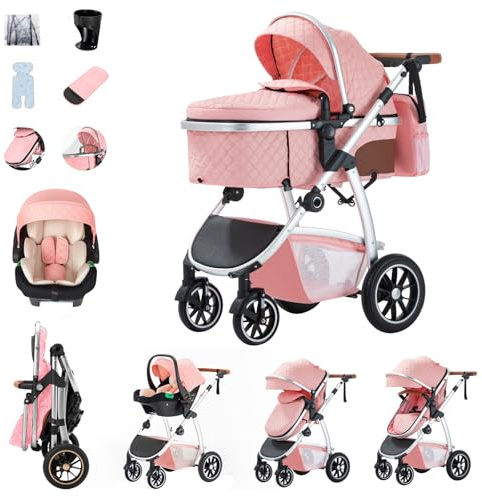 Zkiprm Passeggino bebè 3-in-1, Sistema di viaggio include Sedili（Rosa）