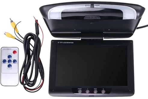 Lbvzxkad Monitor de Techo de Coche, Pantalla LCD Abatible, Vídeo Multimedia Superior, Pantalla Montada en Techo, Techo de Coche, Negro