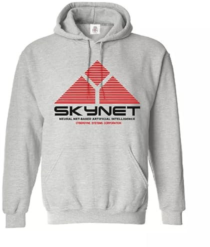 Trend Gear New Skynet Vintage Hoody Sweatshirt Cyberdyne Retro Terminator Classic Hood (SPORT GREY HOODIE BLACK PRINT - Medium)