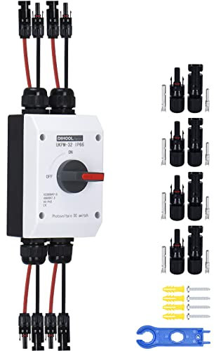 DIHOOL DC Trennschalter 2 Strings PV Anlage mit Generatoranschlusskasten Sicherungsautomat 32A IP66 Solar Trennschalter Anschlusskasten für Photovoltaik