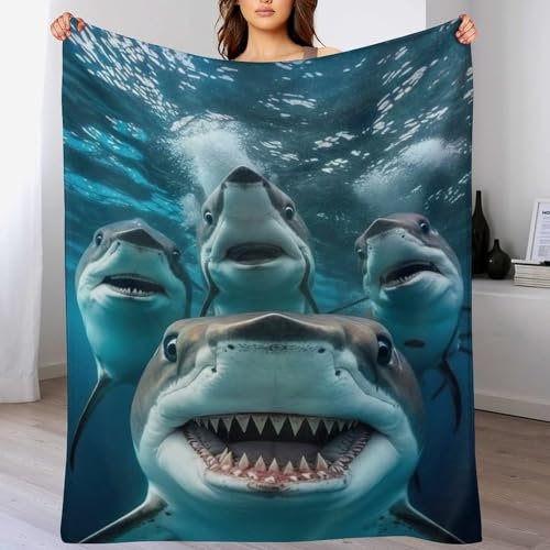GGJJTT Hai Kuscheldecke Couchdecke Decke Aus Flannel - Tagesdecke Wohndecken Für Sofa, Couch Oder Als Bettüberwurf - Waschbare Decke（100×130cm）
