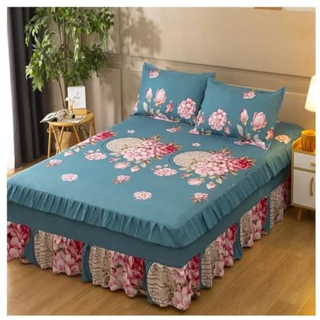 150 x 180 x 200 cm, gonna a letto, stile principessa, copriletto con gonna americana in euro, liscio, doppio queen size (colore 14,1 pezzo, 200 x 220 cm)