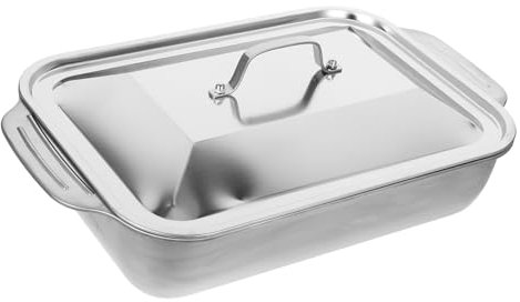 HOMOBABE 1 Set Stainless Steel Roasting Pan with Lid Portable Rectangular Tray for Home and Catering and Lightweight Design for Versatile Cooking Purposes