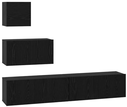vidaXL TV Cabinet Set 4 pcs Black oak 80 x 30 x 30 cm Engineered wood, Modern Living Room, Stylish Storage, Durable Tv Cabinet, Wall-Mounted Media Console, Space-Saving Furniture Solutions