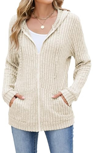 iChunhua Ladies Zip up Hoodies Long Sleeve Hooded Cardigans Lightweight Jacket with Pockets