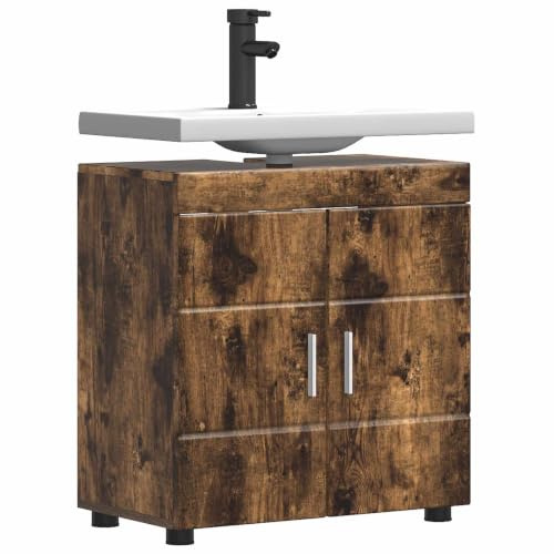 vidaXL Smoked Oak Bathroom Furniture Made From Engineered Wood For Indoor Use 60 x 34 x 63cm Compact Stylish Design Heavy Duty Construction Includes Assembly Required