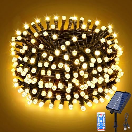 ZCLIKEU Lichterkette Außen Solar 30m 300LEDs Warmweiß, 8 Modi Wasserdicht Solar Lichterkette Aussen mit Timer Fernbedienung & USB für GartendekoTerassen Hochzeiten Balkon