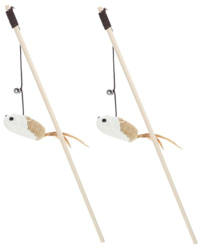 UTHCLO 2 Stück Multifunktionales Katzenspielzeug mit Maus und Schwungfeder für Indoor Katzen Selbstbeschäftigung Interaktiver Plüschstab zur Stressreduktion und Natürlichen